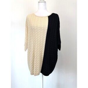 St. John Women PS Black Ivory Cable Knit Oversized Sweater Wool Colorblock